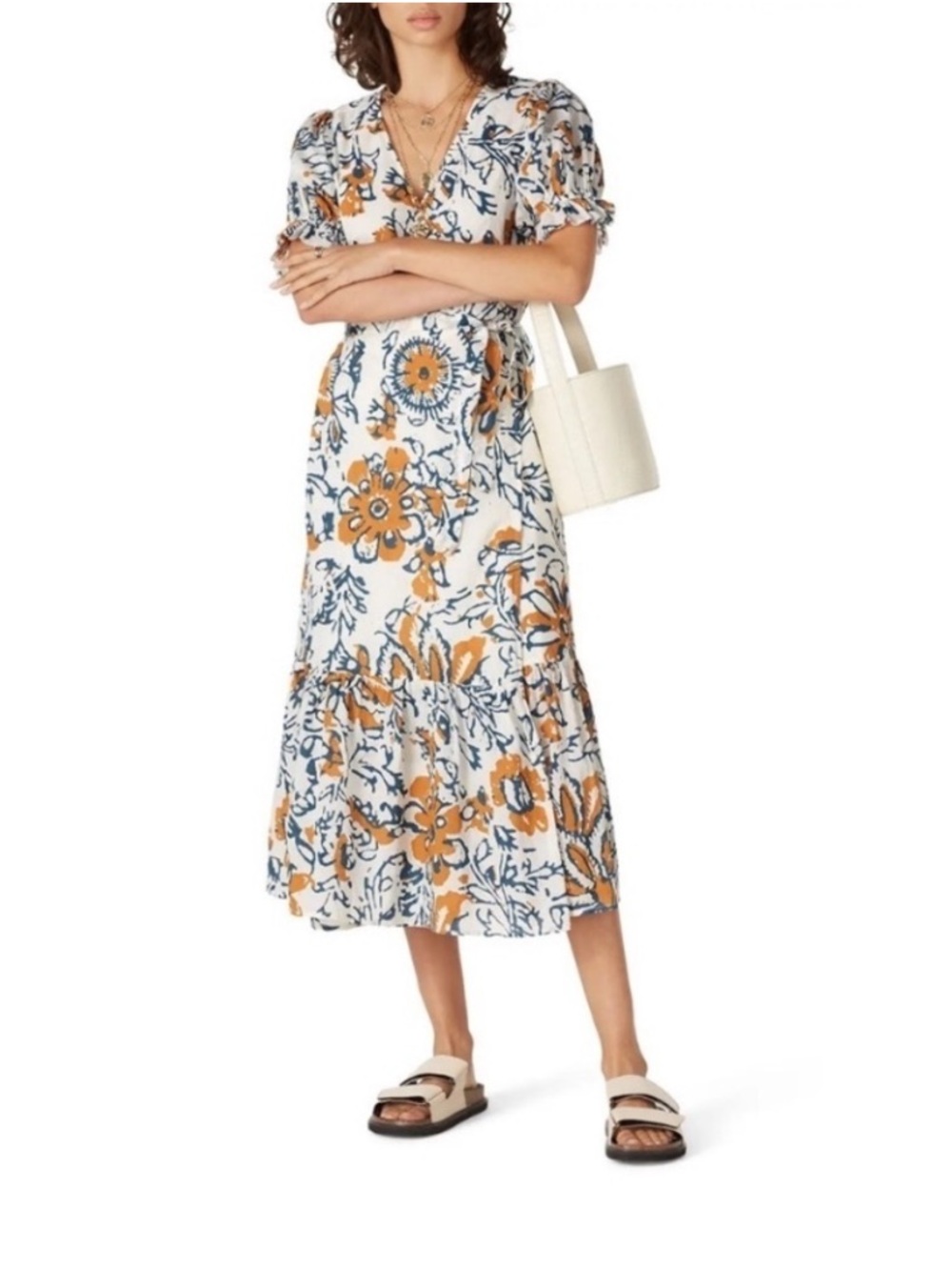 Apiece Apart Monterossa Organic Cotton Wrap Midi Dress Floral 2